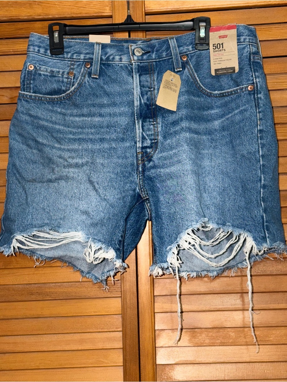 Levi's Distressed Denim Jean Shorts - Medium Blue